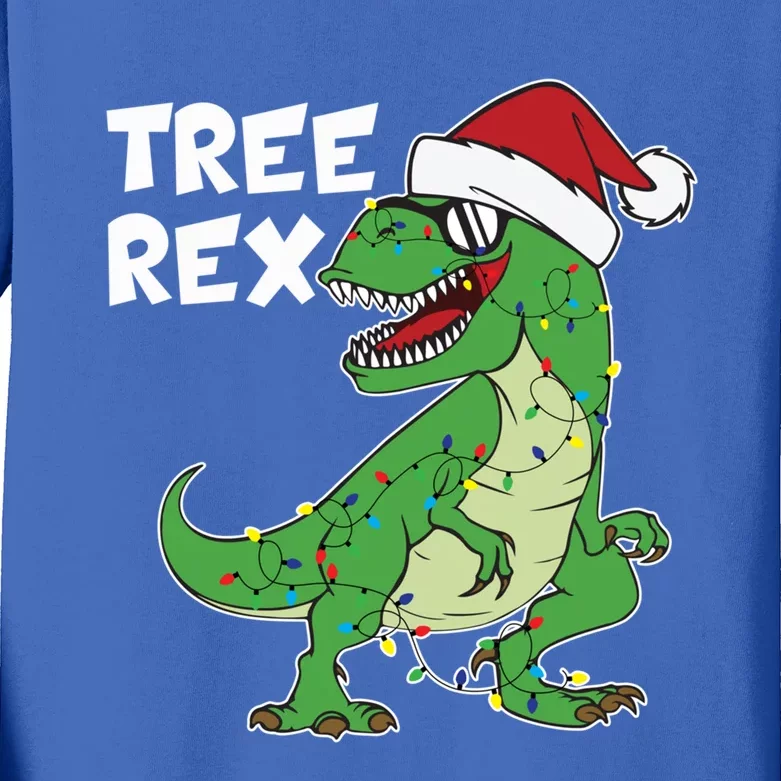 Funny Tree Rex T Rex Christmas Hat Lights Holiday Christmas Gift Kids Long Sleeve Shirt