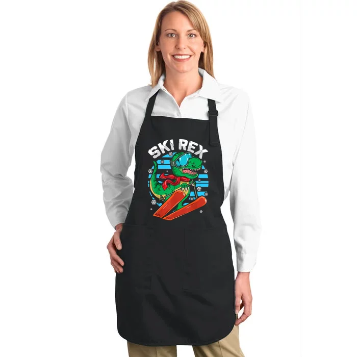 Funny Tyrannosaurus Rex Dinosaur Girls Boys Skiing SKI REX TShirt Full-Length Apron With Pocket