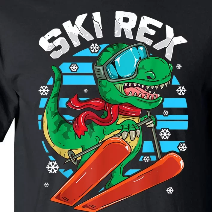 Funny Tyrannosaurus Rex Dinosaur Girls Boys Skiing SKI REX TShirt Tall T-Shirt