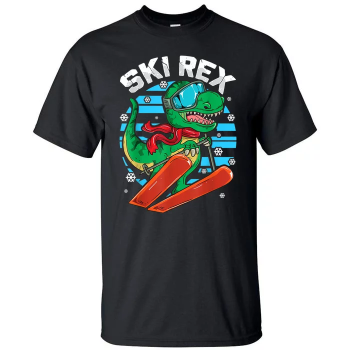 Funny Tyrannosaurus Rex Dinosaur Girls Boys Skiing SKI REX TShirt Tall T-Shirt