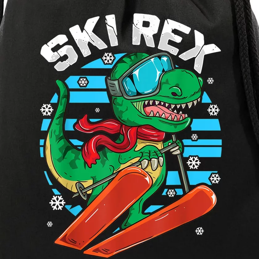 Funny Tyrannosaurus Rex Dinosaur Girls Boys Skiing SKI REX TShirt Drawstring Bag