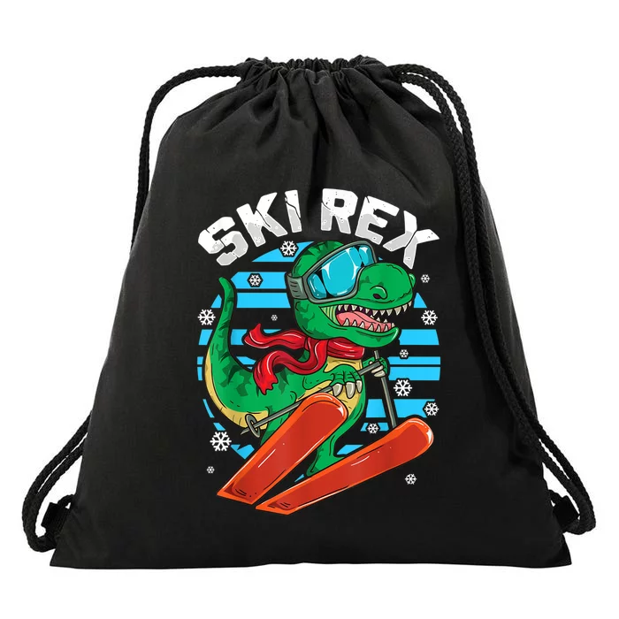 Funny Tyrannosaurus Rex Dinosaur Girls Boys Skiing SKI REX TShirt Drawstring Bag