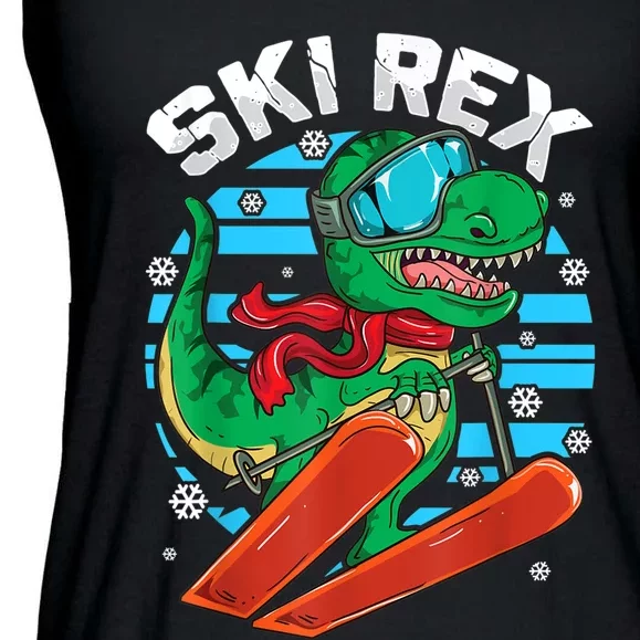 Funny Tyrannosaurus Rex Dinosaur Girls Boys Skiing SKI REX TShirt Ladies Essential Flowy Tank