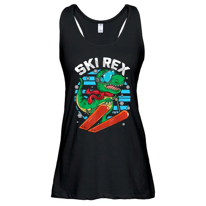 Funny Tyrannosaurus Rex Dinosaur Girls Boys Skiing SKI REX TShirt Ladies Essential Flowy Tank