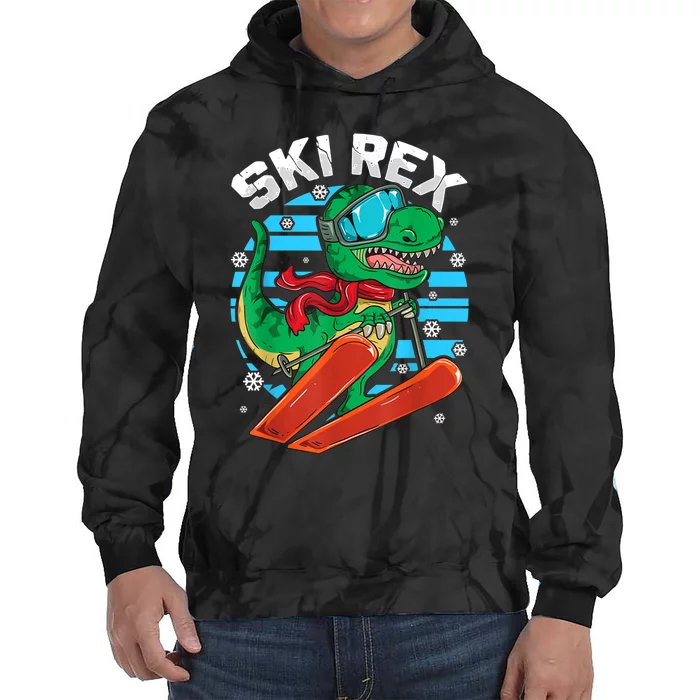 Funny Tyrannosaurus Rex Dinosaur Girls Boys Skiing SKI REX TShirt Tie Dye Hoodie