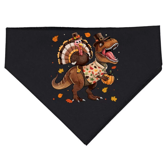 Funny Turkey Riding Dinosaur T Rex Thanksgiving Boy USA-Made Doggie Bandana