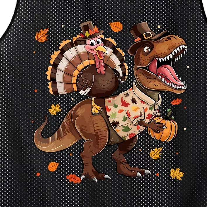 Funny Turkey Riding Dinosaur T Rex Thanksgiving Boy Mesh Reversible Basketball Jersey Tank