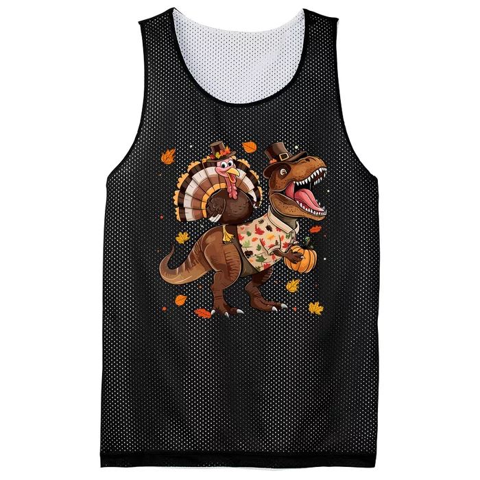 Funny Turkey Riding Dinosaur T Rex Thanksgiving Boy Mesh Reversible Basketball Jersey Tank