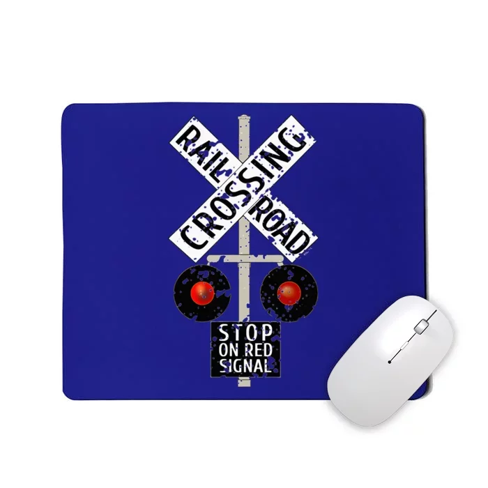 Funny Train Railroad Crossing With Lights Road Sign Mousepad