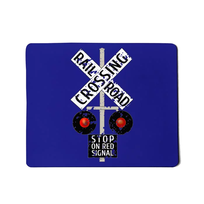 Funny Train Railroad Crossing With Lights Road Sign Mousepad