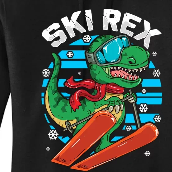 Funny Tyrannosaurus Rex Dinosaur Girls Skiing SKI REX Women's Pullover Hoodie