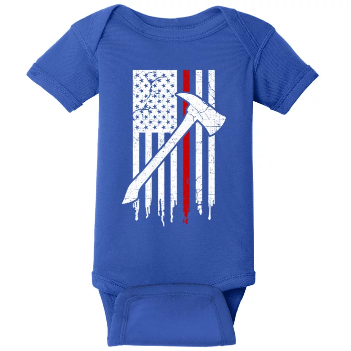 Firefighter Thin Red Line American Flag Gift Baby Bodysuit