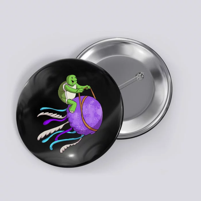 Funny Turtle Riding Jellyfish Sea Turtle, Hawaii Button