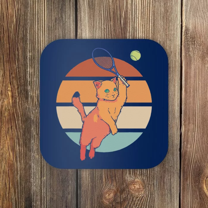 Funny Tennis Racket Cat Playing Tennis Coaster