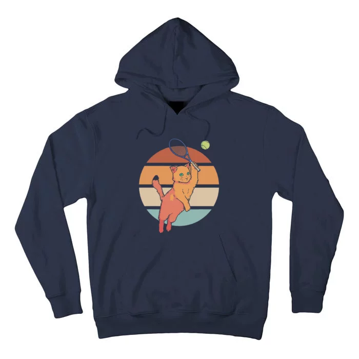 Funny Tennis Racket Cat Playing Tennis Tall Hoodie