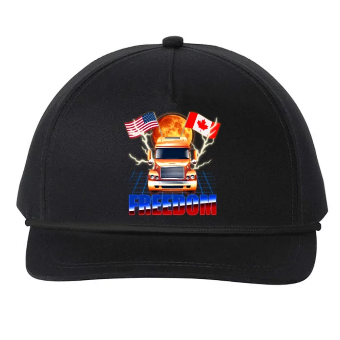 Funny Trucker Retro 80's Freedom USA Canada Flags Freedom Convoy Snapback Five-Panel Rope Hat