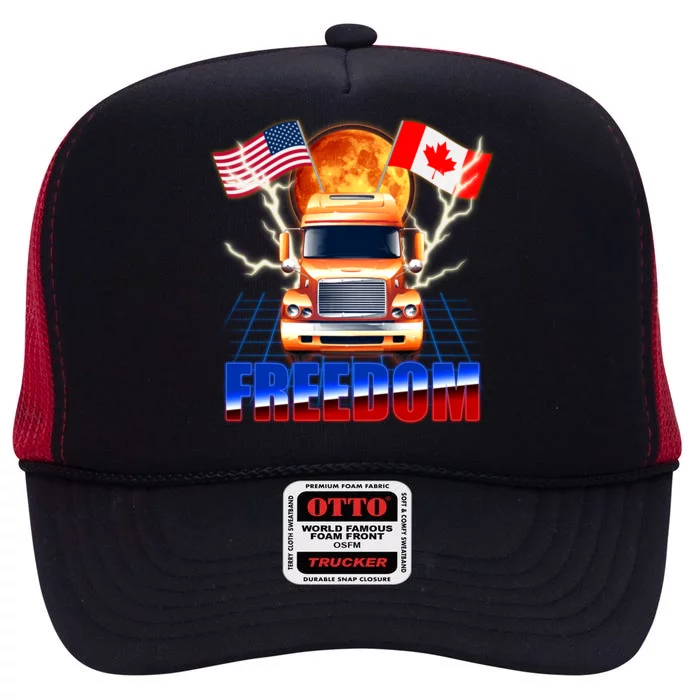 Funny Trucker Retro 80's Freedom USA Canada Flags Freedom Convoy High Crown Mesh Trucker Hat