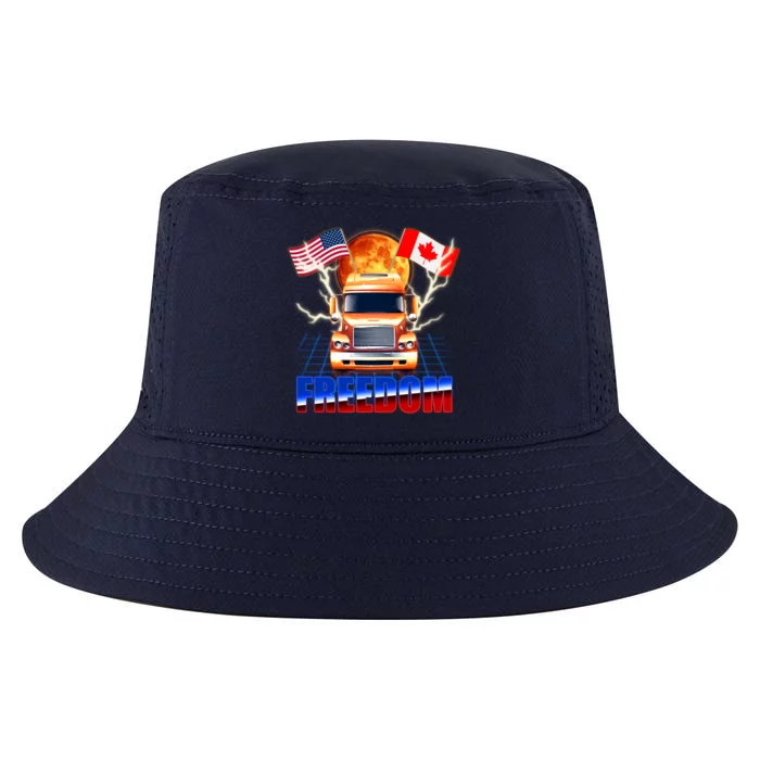 Funny Trucker Retro 80's Freedom USA Canada Flags Freedom Convoy Cool Comfort Performance Bucket Hat