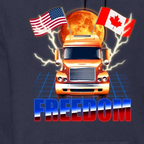 Funny Trucker Retro 80's Freedom USA Canada Flags Freedom Convoy Premium Hoodie