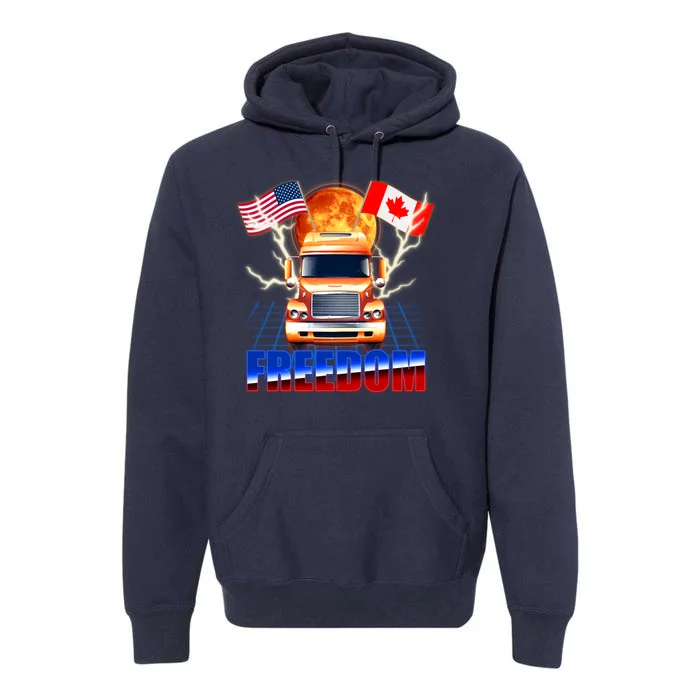 Funny Trucker Retro 80's Freedom USA Canada Flags Freedom Convoy Premium Hoodie