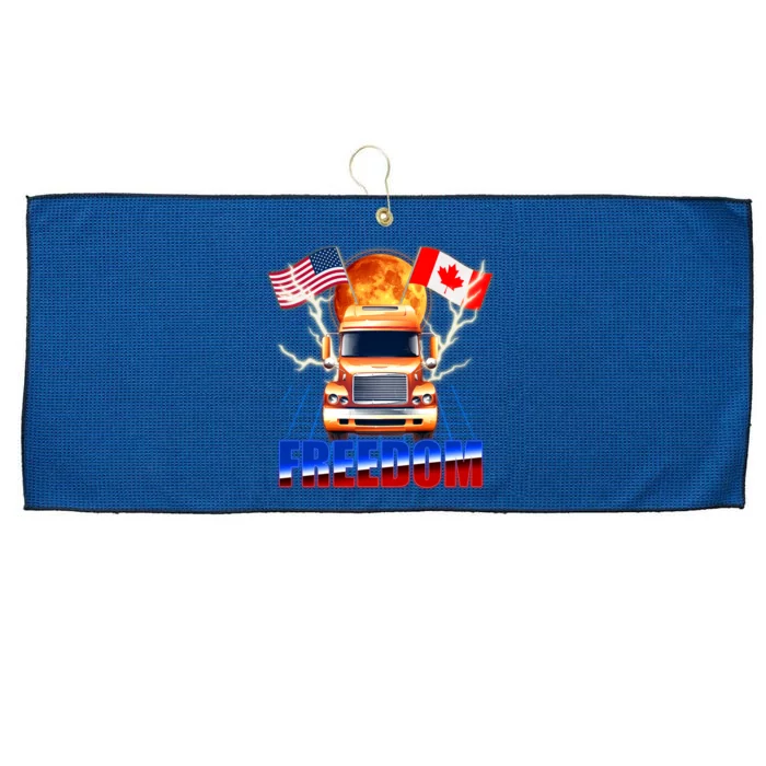 Funny Trucker Retro 80's Freedom USA Canada Flags Freedom Convoy Large Microfiber Waffle Golf Towel