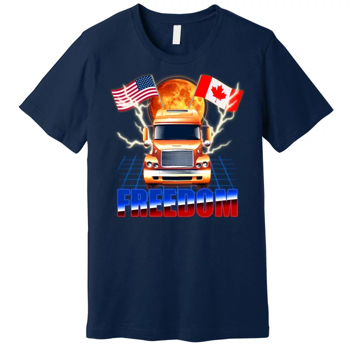 Funny Trucker Retro 80's Freedom USA Canada Flags Freedom Convoy Premium T-Shirt