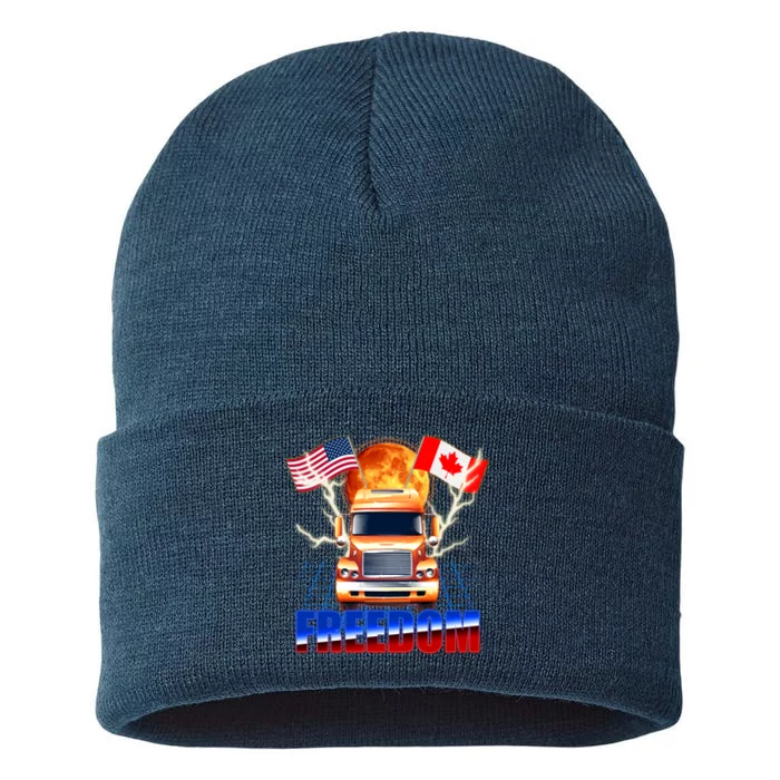 Funny Trucker Retro 80's Freedom USA Canada Flags Freedom Convoy Sustainable Knit Beanie