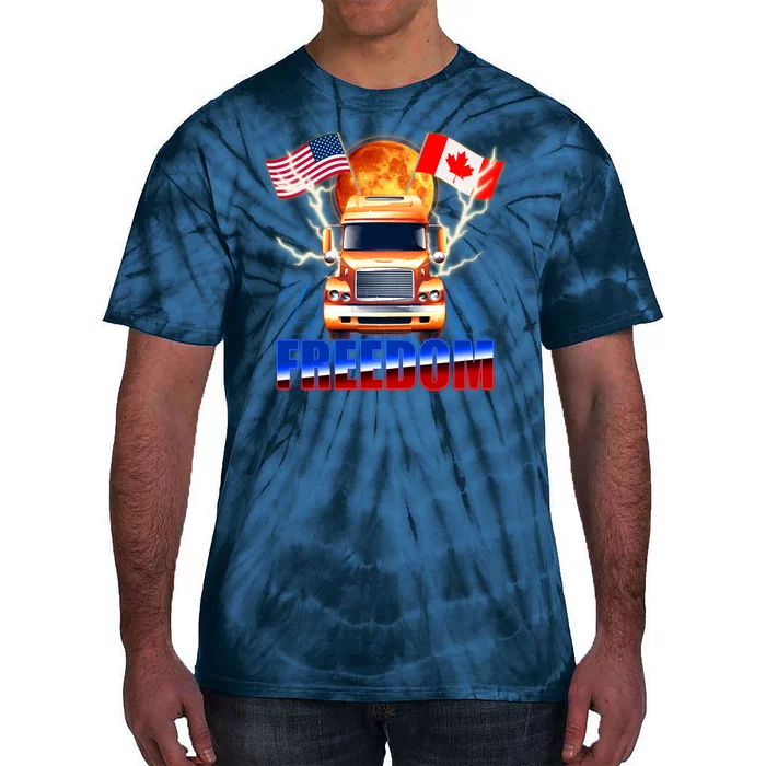 Funny Trucker Retro 80's Freedom USA Canada Flags Freedom Convoy Tie-Dye T-Shirt