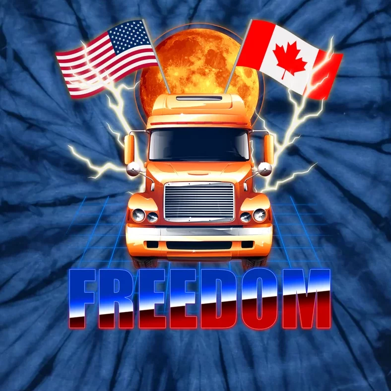 Funny Trucker Retro 80's Freedom USA Canada Flags Freedom Convoy Tie-Dye T-Shirt