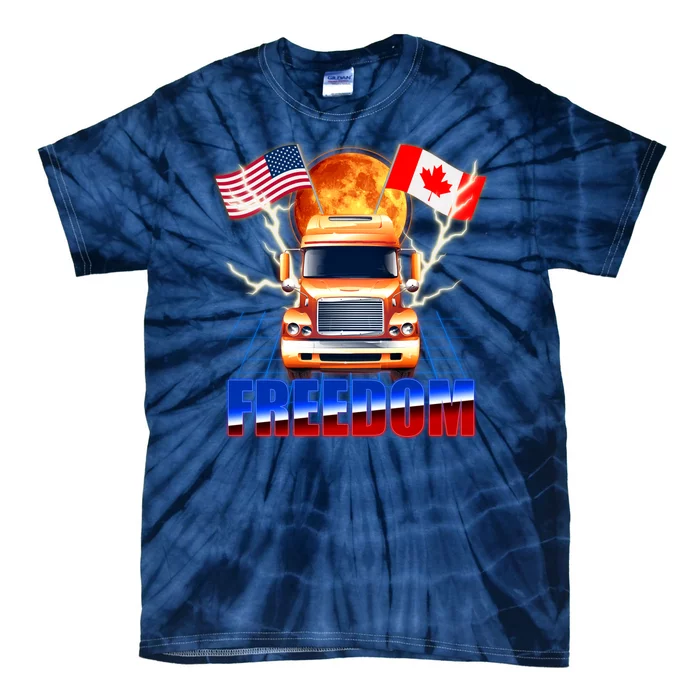 Funny Trucker Retro 80's Freedom USA Canada Flags Freedom Convoy Tie-Dye T-Shirt