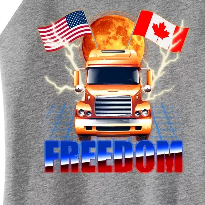 Funny Trucker Retro 80's Freedom USA Canada Flags Freedom Convoy Women’s Perfect Tri Rocker Tank