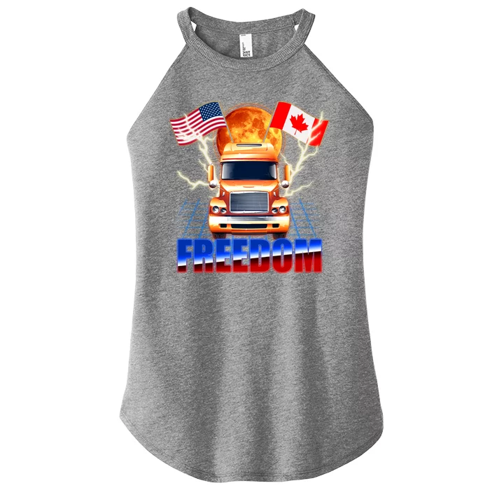 Funny Trucker Retro 80's Freedom USA Canada Flags Freedom Convoy Women’s Perfect Tri Rocker Tank