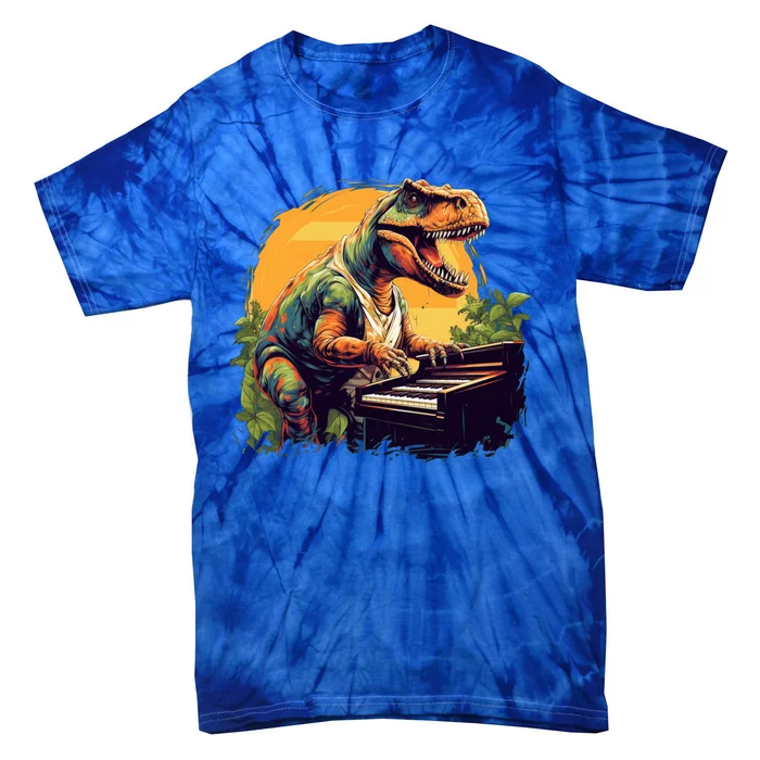 Funny T Rex Dinosaurs With Piano For Music Instrut Fans Gift Tie-Dye T-Shirt