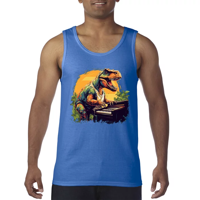 Funny T Rex Dinosaurs With Piano For Music Instrut Fans Gift Tank Top