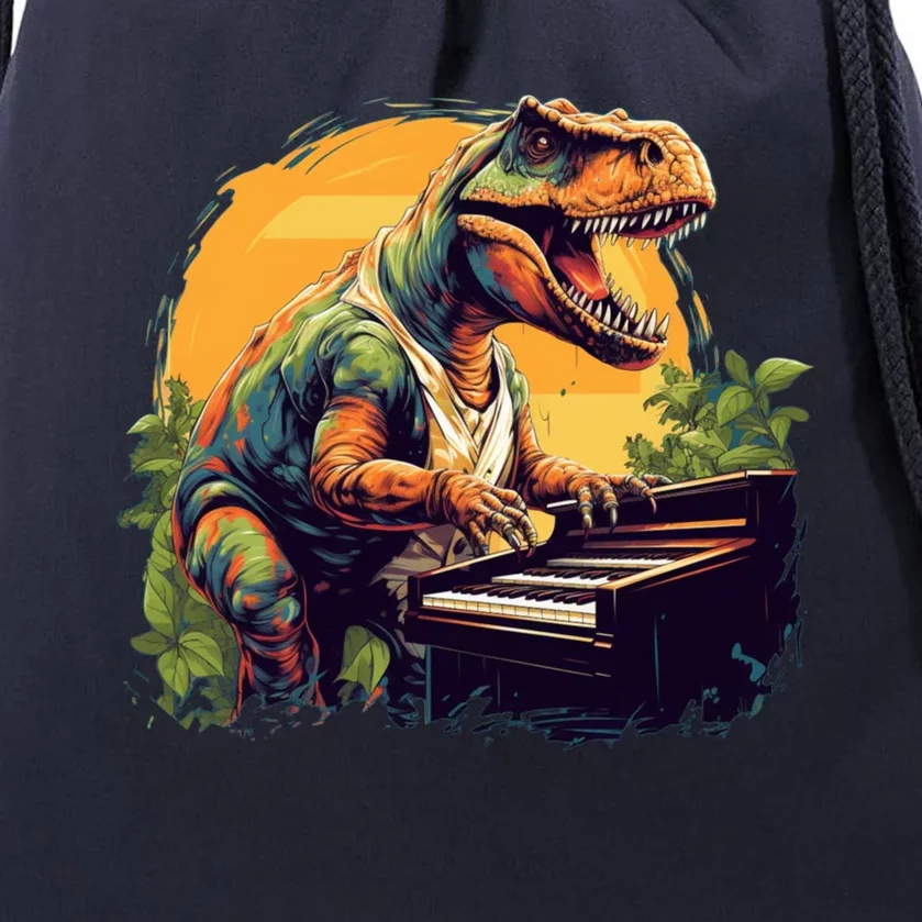 Funny T Rex Dinosaurs With Piano For Music Instrut Fans Gift Drawstring Bag