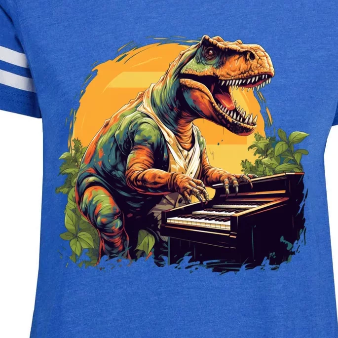 Funny T Rex Dinosaurs With Piano For Music Instrut Fans Gift Enza Ladies Jersey Football T-Shirt