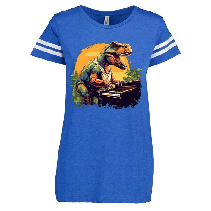 Funny T Rex Dinosaurs With Piano For Music Instrut Fans Gift Enza Ladies Jersey Football T-Shirt