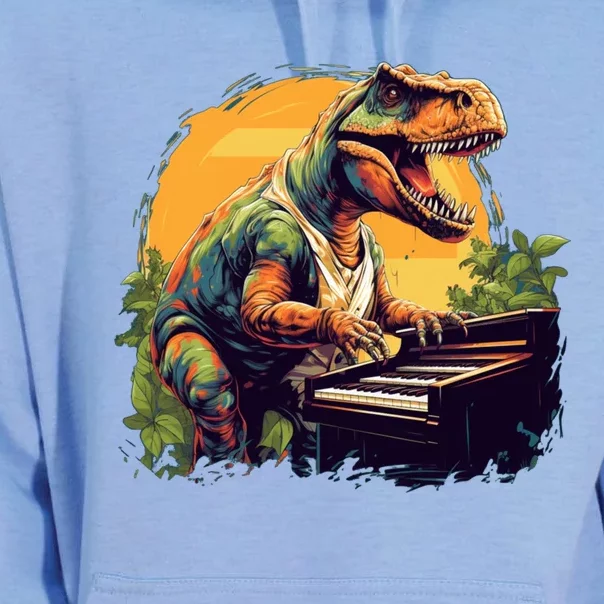 Funny T Rex Dinosaurs With Piano For Music Instrut Fans Gift Unisex Surf Hoodie