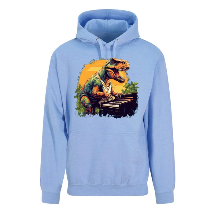 Funny T Rex Dinosaurs With Piano For Music Instrut Fans Gift Unisex Surf Hoodie