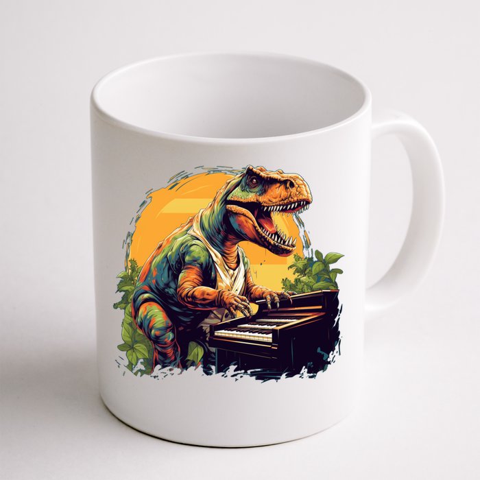 Funny T Rex Dinosaurs With Piano For Music Instrut Fans Gift Front & Back Coffee Mug