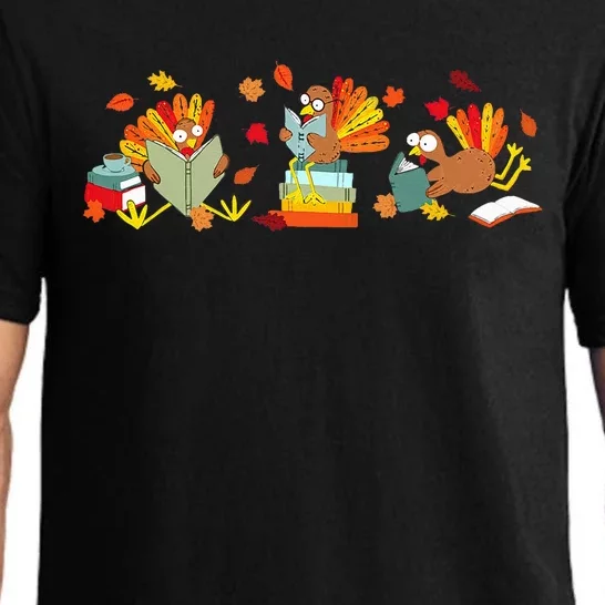 Funny Turkey Reading Book Librarian Bookworm Thanksgiving Pajama Set