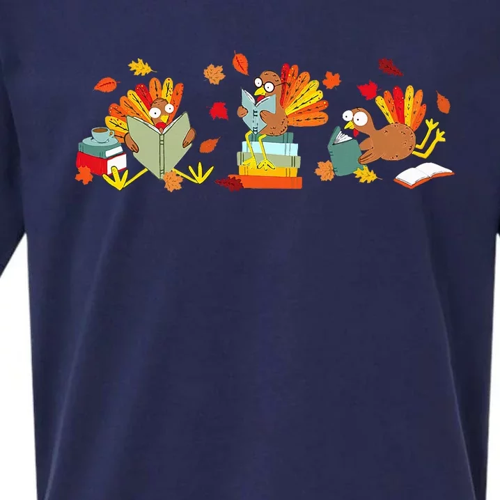 Funny Turkey Reading Book Librarian Bookworm Thanksgiving Sueded Cloud Jersey T-Shirt