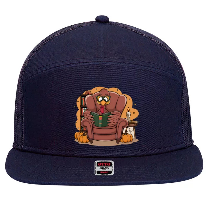 Funny Turkey Reading Books Gobble Good Funny Books Gift 7 Panel Mesh Trucker Snapback Hat