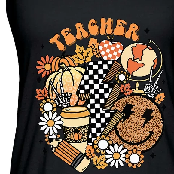 Fall Teacher Retro Teacher Life Autumn Thanksgiving Ladies Essential Flowy Tank