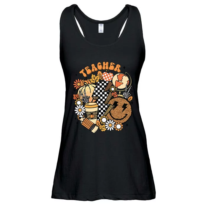 Fall Teacher Retro Teacher Life Autumn Thanksgiving Ladies Essential Flowy Tank