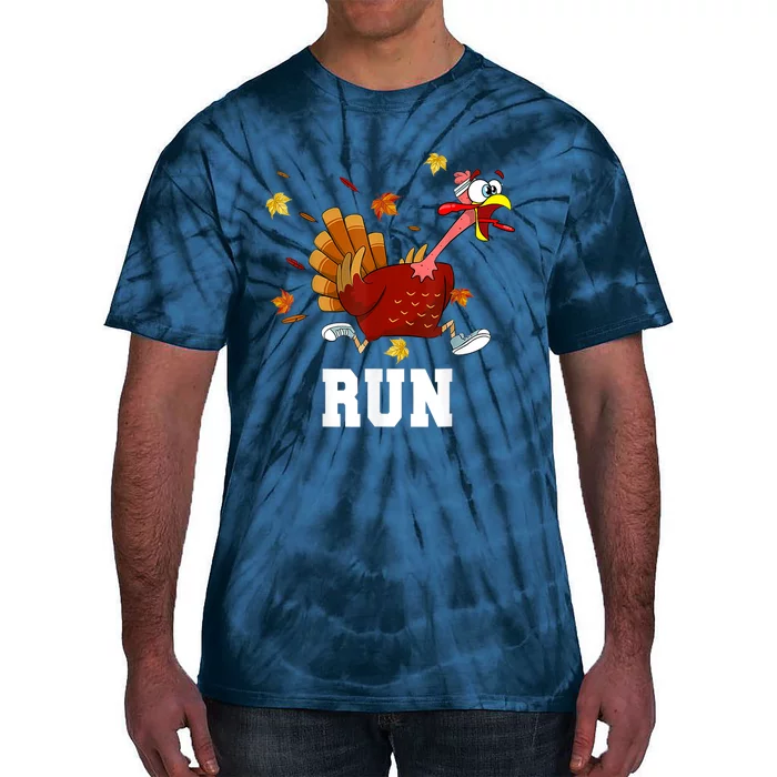 Funny Turkey Run Costume Thanksgiving Running Turkey Trot Tie-Dye T-Shirt