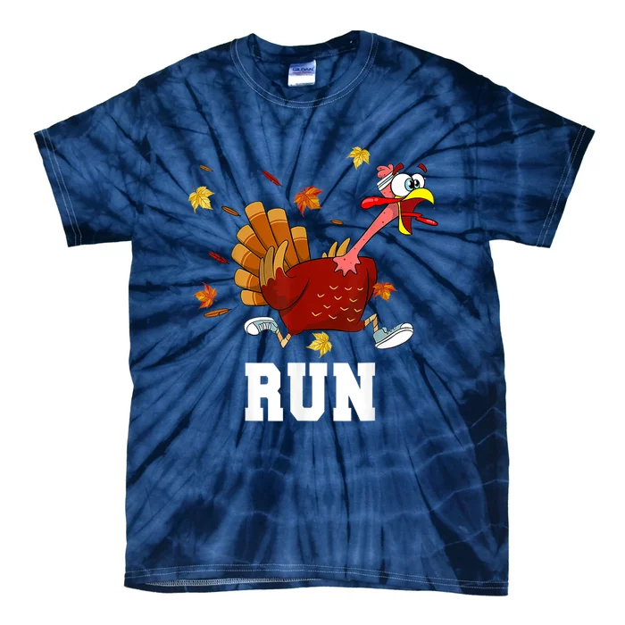 Funny Turkey Run Costume Thanksgiving Running Turkey Trot Tie-Dye T-Shirt