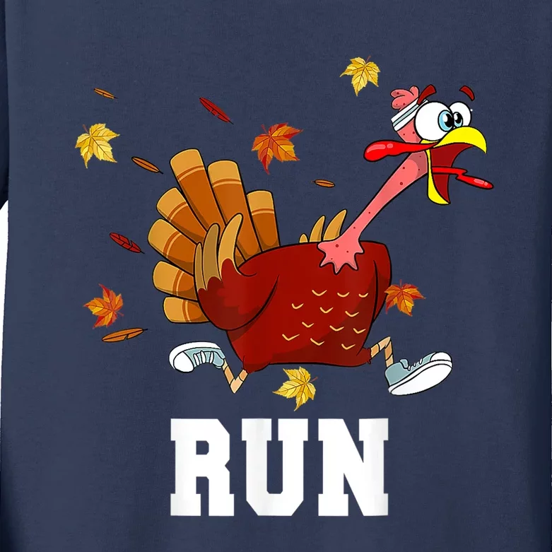 Funny Turkey Run Costume Thanksgiving Running Turkey Trot Kids Long Sleeve Shirt