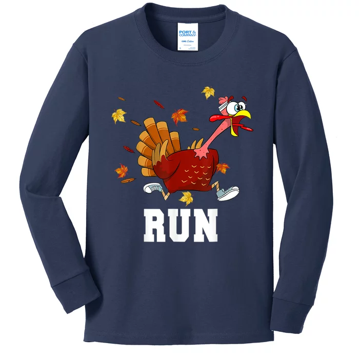 Funny Turkey Run Costume Thanksgiving Running Turkey Trot Kids Long Sleeve Shirt