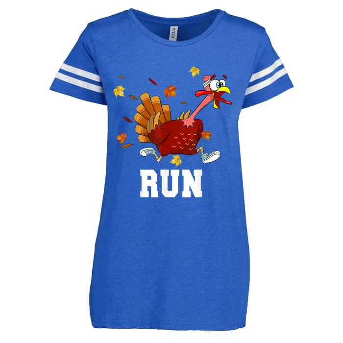 Funny Turkey Run Costume Thanksgiving Running Turkey Trot Enza Ladies Jersey Football T-Shirt